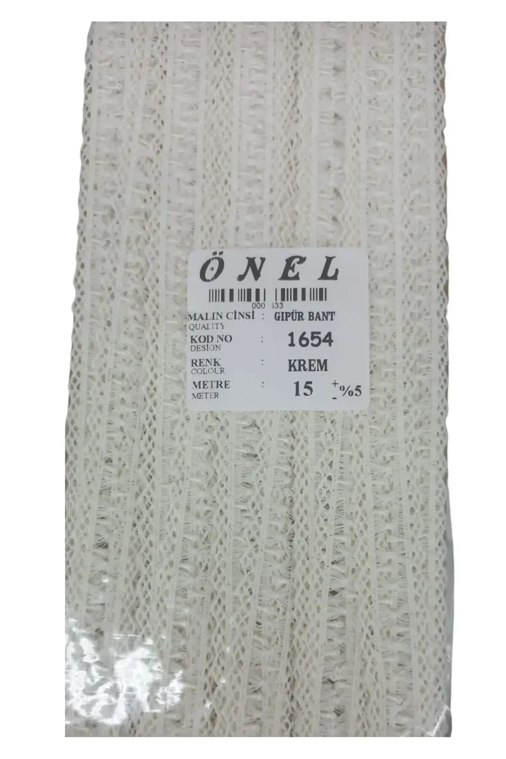 Dantel Polyester Güpür Bant Krem 15 Metre En 3 cm ON-1654-K