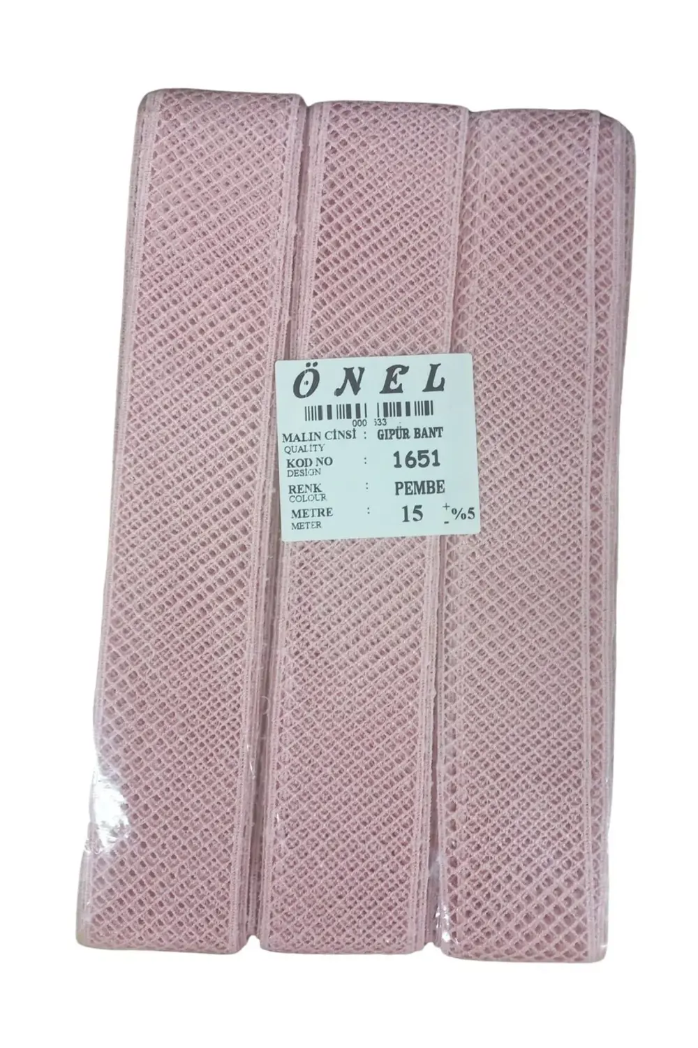 Dantel Polyester Güpür Bant Pembe 15 Metre En 3 cm ON-1651-P