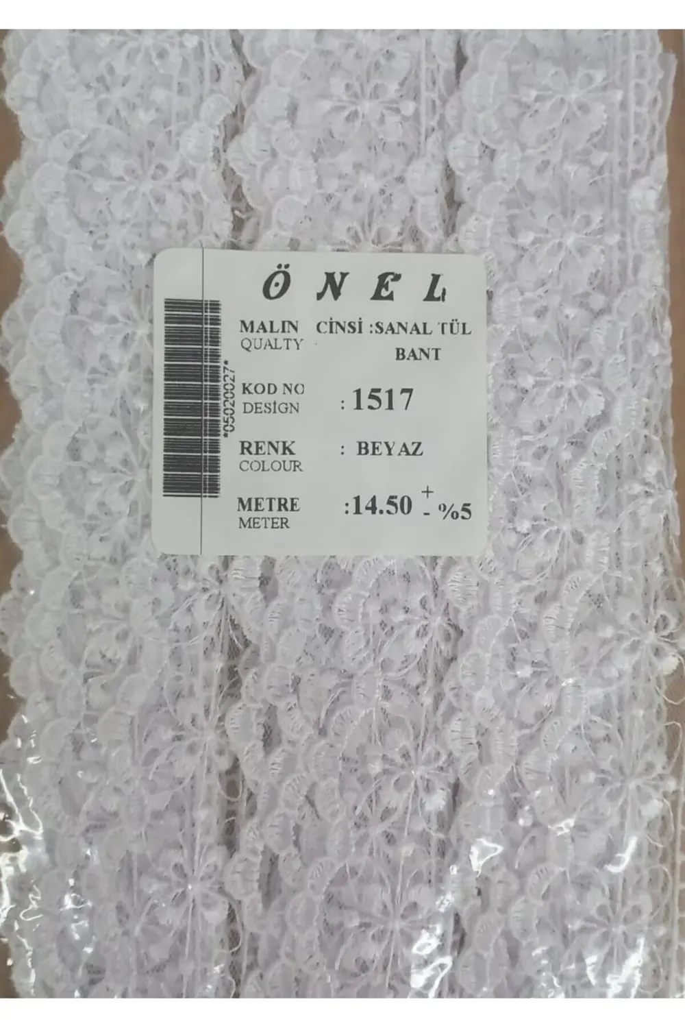 Dantel Polyester Sanal Tül Bant Beyaz 14,50 Metre En 6 cm ON-1517