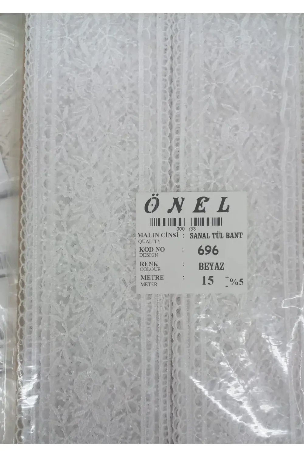 Dantel Polyester Sanal Tül Bant Beyaz 15 Metre En 6 cm ON-696-B