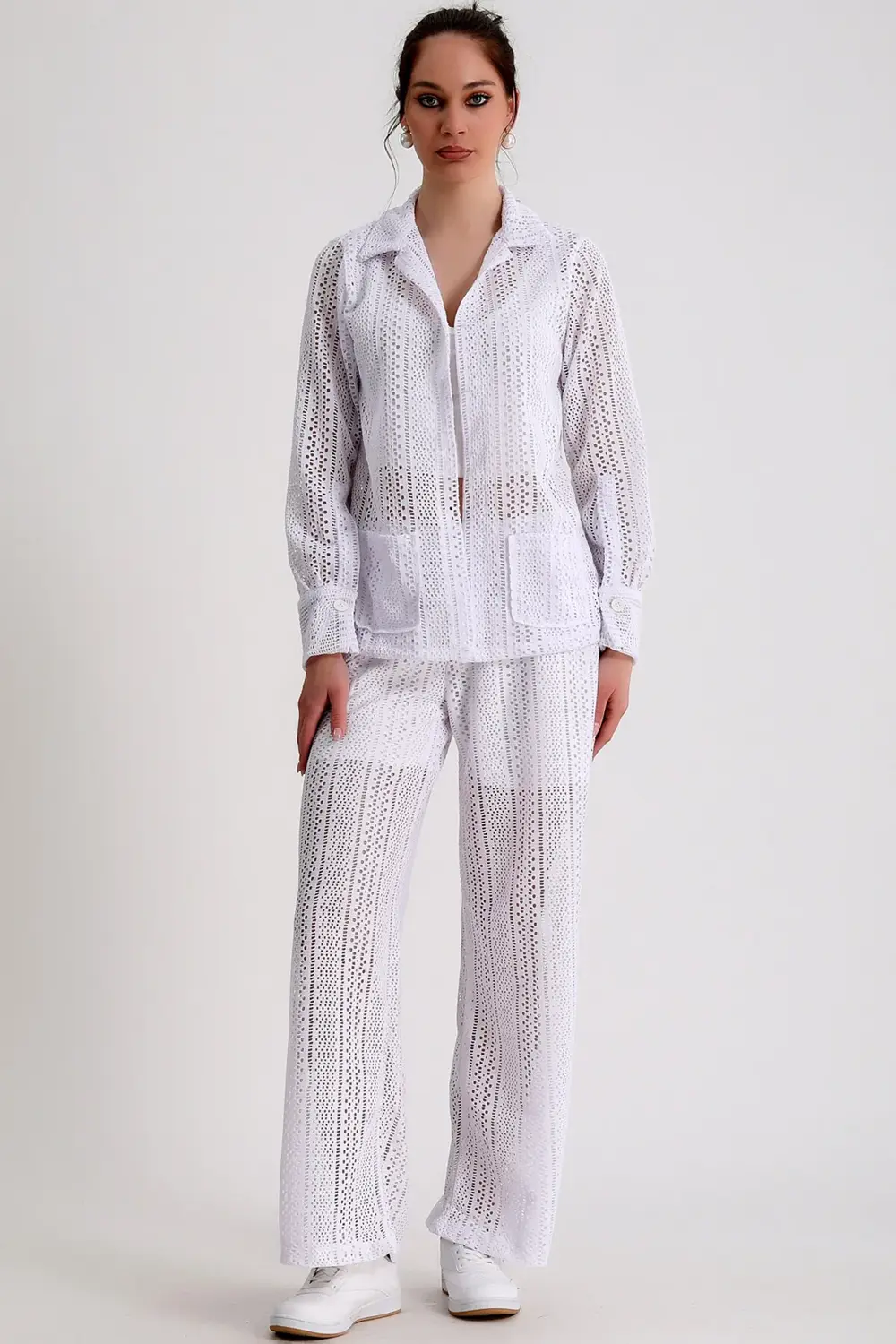 Dantelli Çift Cepli Ceket Beli Lastikli İçi Astar Şortlu Bol Paça