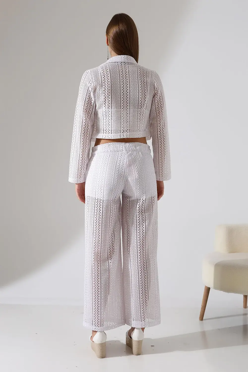 Dantelli Crop Gömlek & Astar Şortlu Pantolon Takım – İkili Yaz Şı