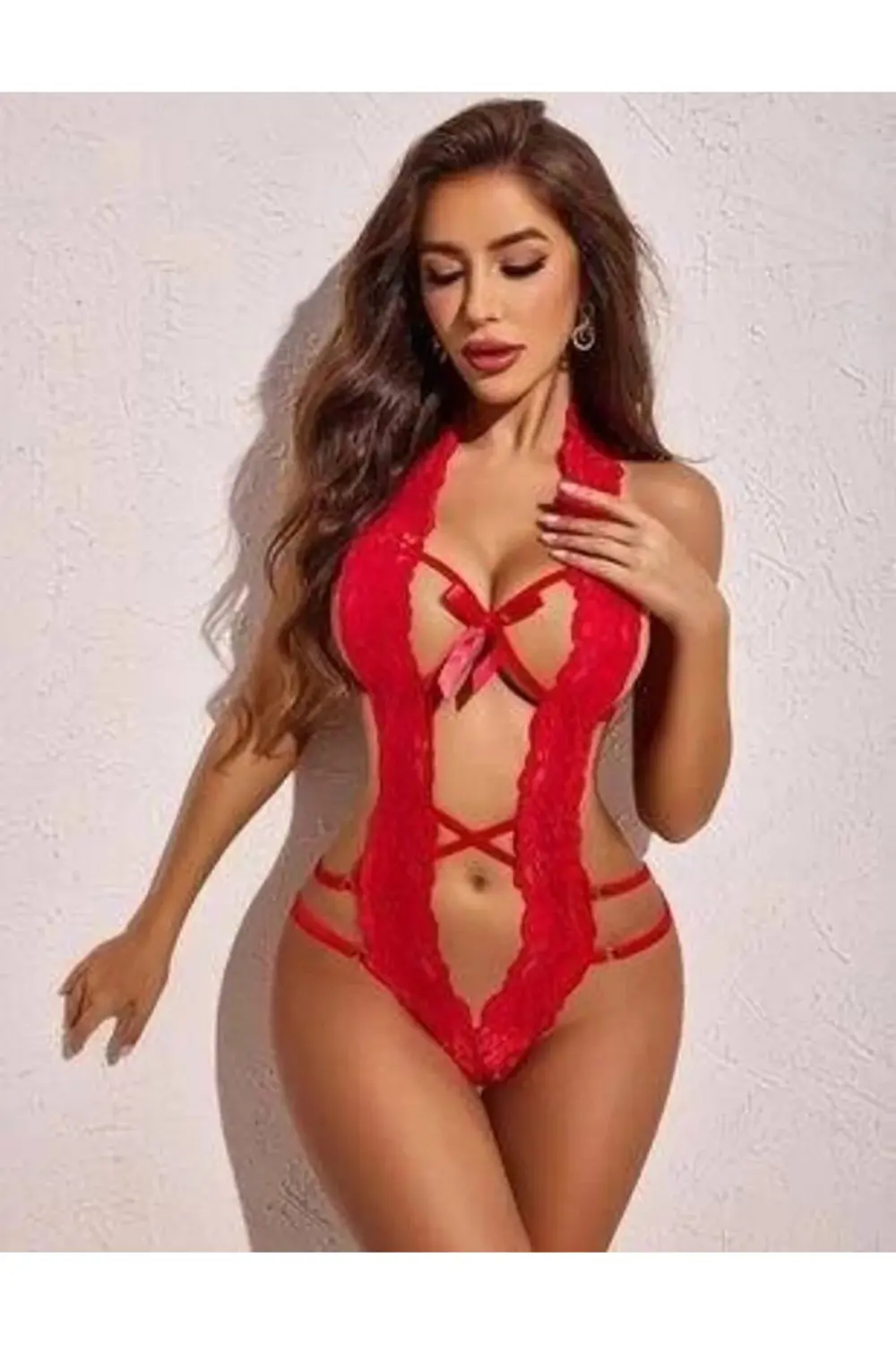 Dantelli Derin Dekolteli Seksi Body