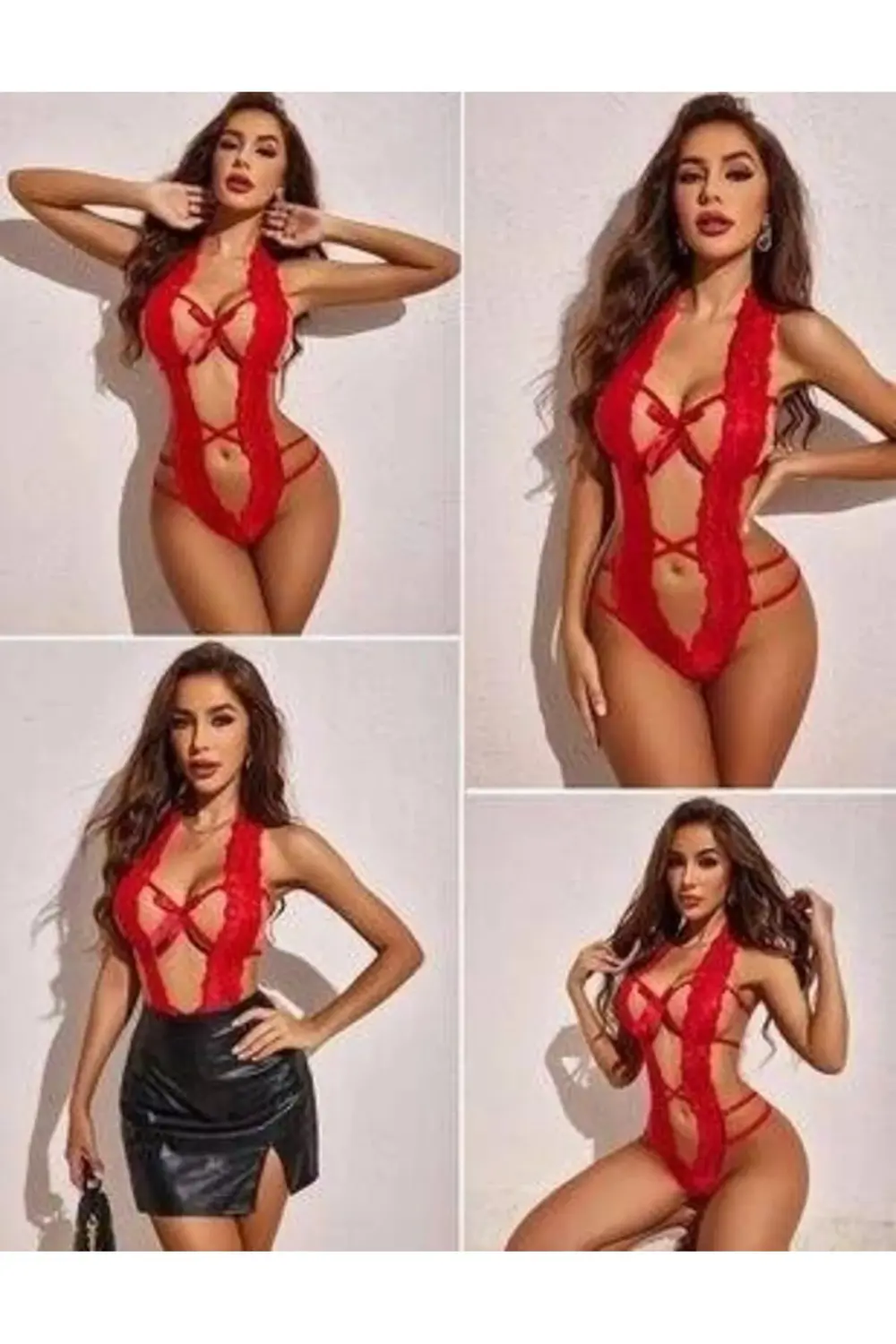 Dantelli Derin Dekolteli Seksi Body