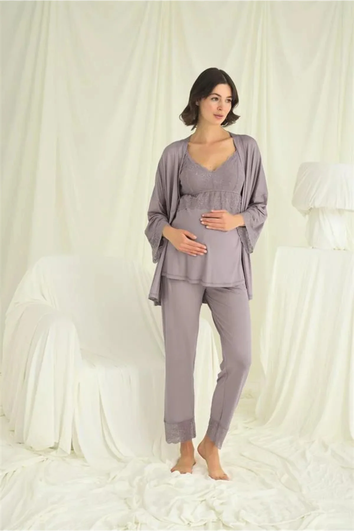 Dantelli Hamile Lohusa 3'lü Pijama Takımı Fiyatı, Yorumları ve Özellikleri
