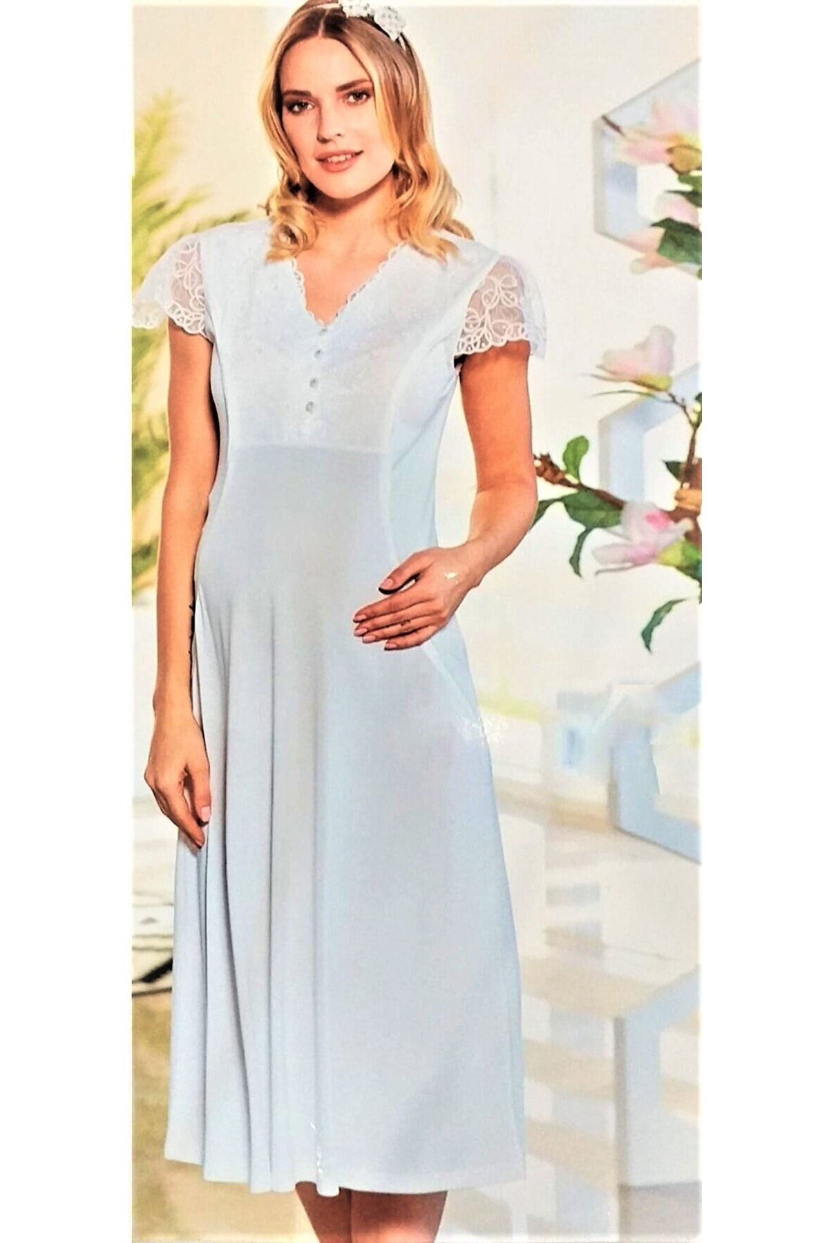 Flz Dantelli Lohusa Gecelik Ekru