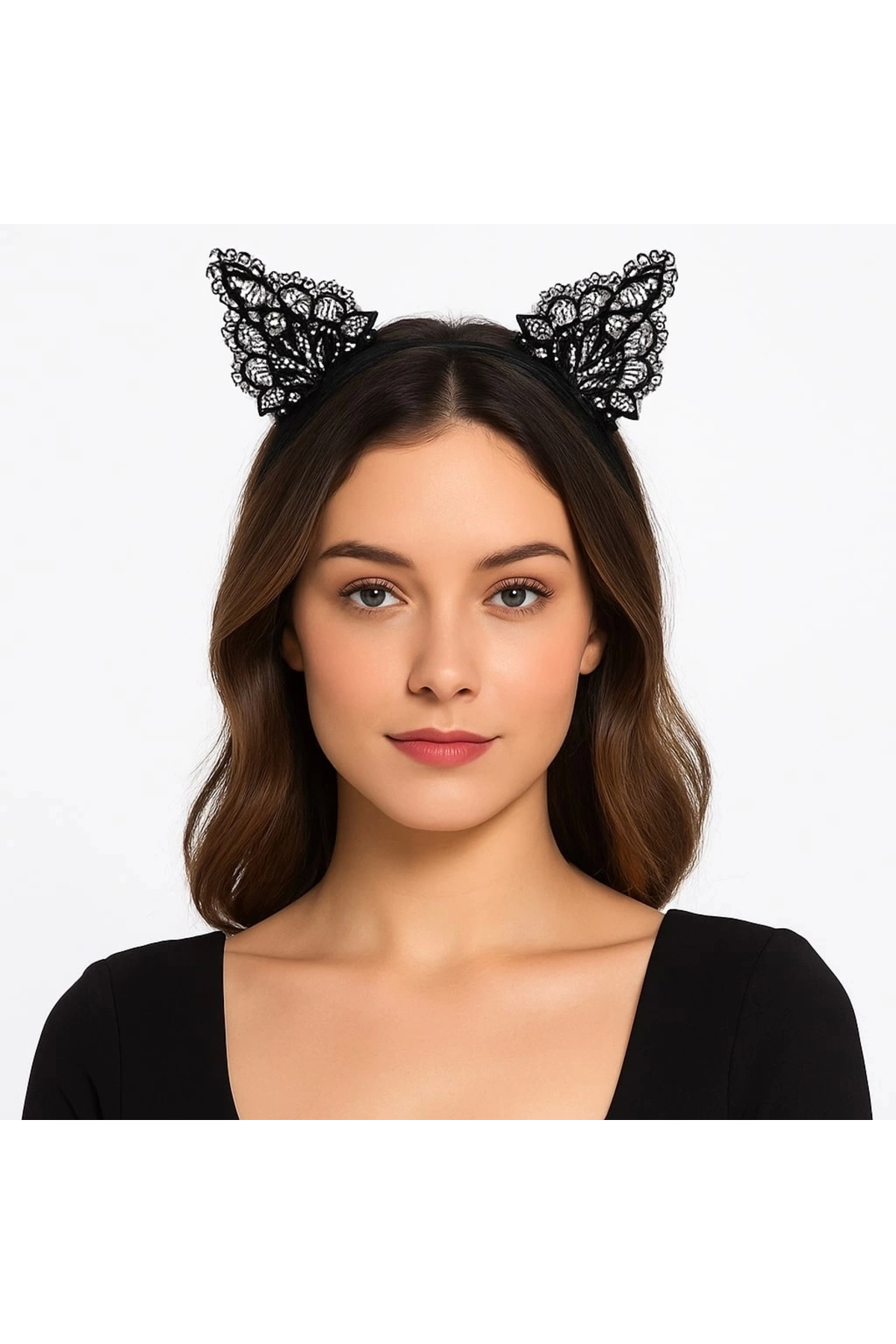 Cristal Home Dantelli Siyah Kedi Tacı - Vintage Tarz Dantel Kedi Kulak