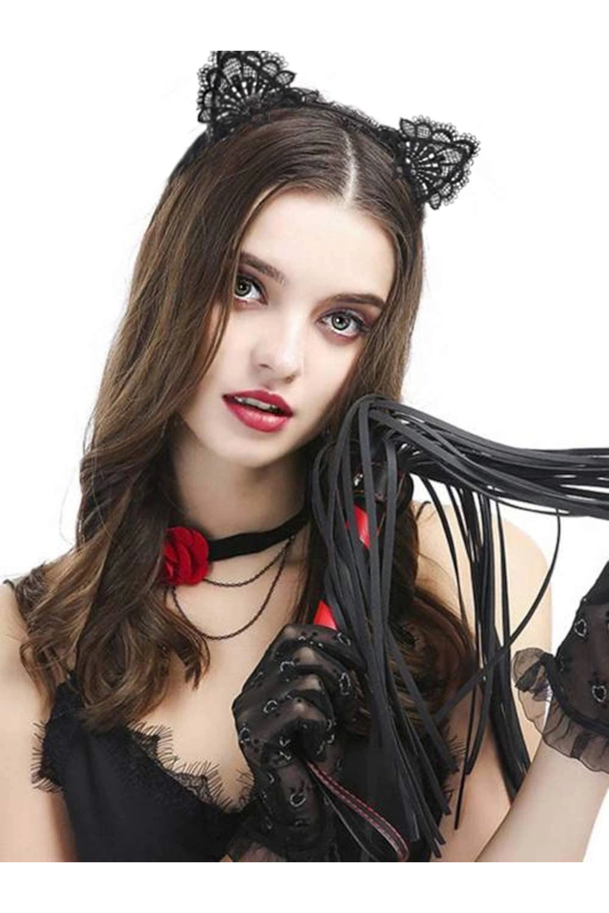 Cristal Home Dantelli Siyah Kedi Tacı - Vintage Tarz Dantel Kedi Kulak