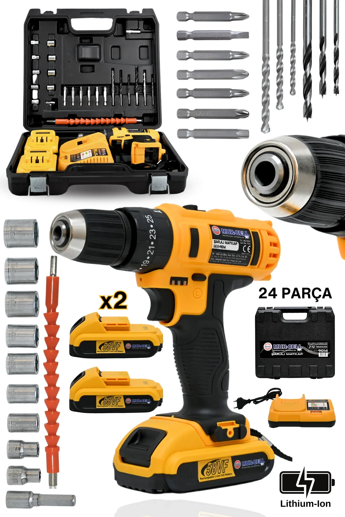 Darbeli kablosuz matkap 21 watt 20 volt anahtarlı mandren 2 akü hız ayarlı çantalı