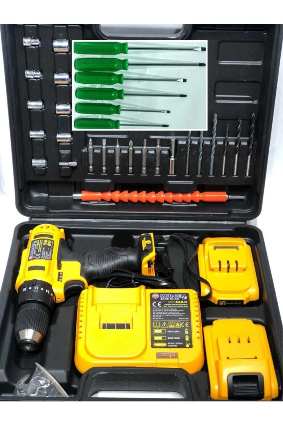 Darbeli kablosuz matkap 21 watt 20 volt anahtarsız mandren 2 akü 2 yıl garantili set