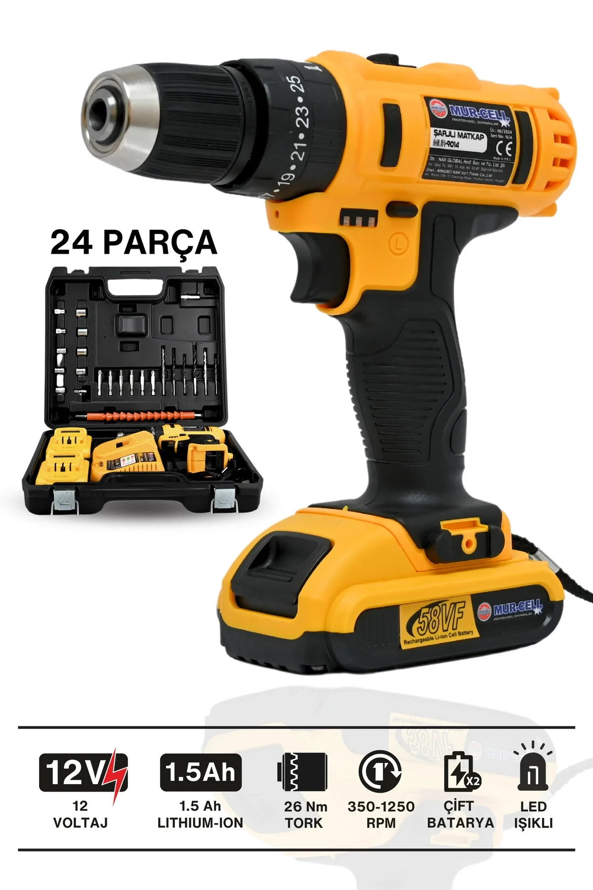 Darbeli kablosuz matkap 21 watt 20 volt anahtarlı mandren 2 akü hız ayarlı çantalı