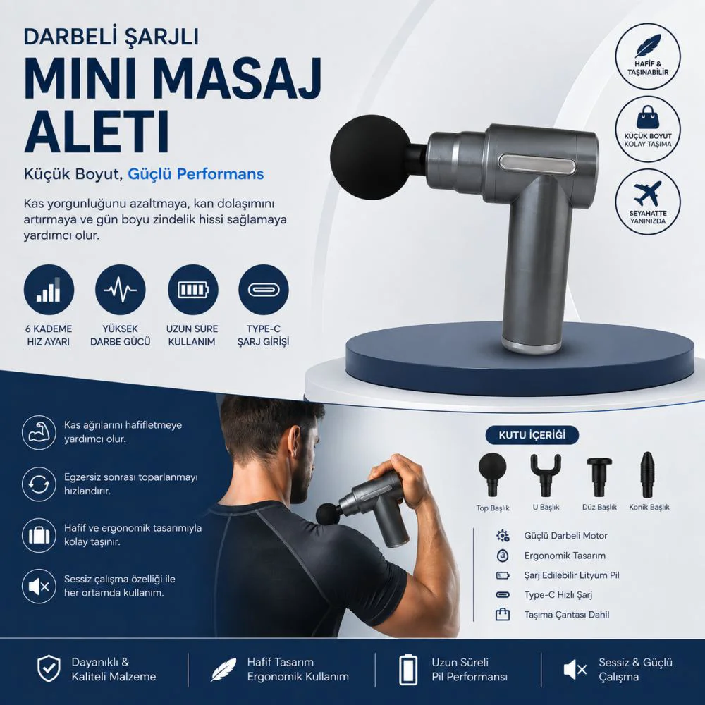 Darbeli Şarjlı Mini Masaj Aleti Type-C Şarjlı | 6 Kademeli | Sess Darbeli Şarjlı Mini Masaj Aleti Type-C Şarjlı | 6 Kademeli | Sess