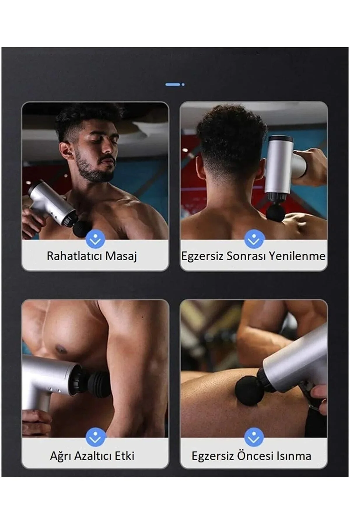 Darbeli titreşimli şarjlı masaj tabancası siyah renk spor sonrası kas rahatlatıcı