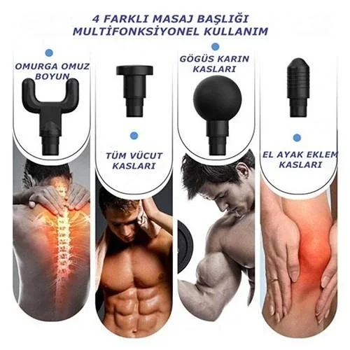Darbeli Titreşimli Tabanca Masaj Aleti Kas Rahatlatıcı 4 Başlıklı Şarjlı Göbek Eritme Cihazı Zayıflama ve Selülit Giderme Fiyatı, Yorumları ve Özellikleri