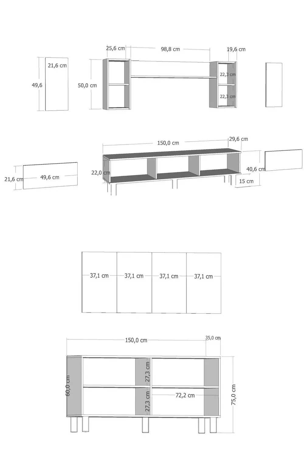 DARİOCT BOHEM KONSOL (KB150), BOHEM TV ÜNİTESİ 2 Lİ SALON TAKIMI