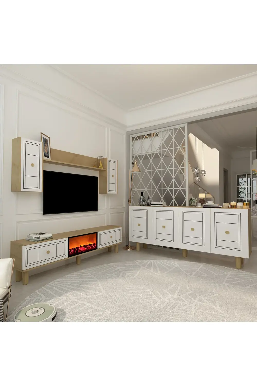 Darioct Bohem Konsol (KB150), Şömineli (A) Bohem Tv Ünitesi 2 Li