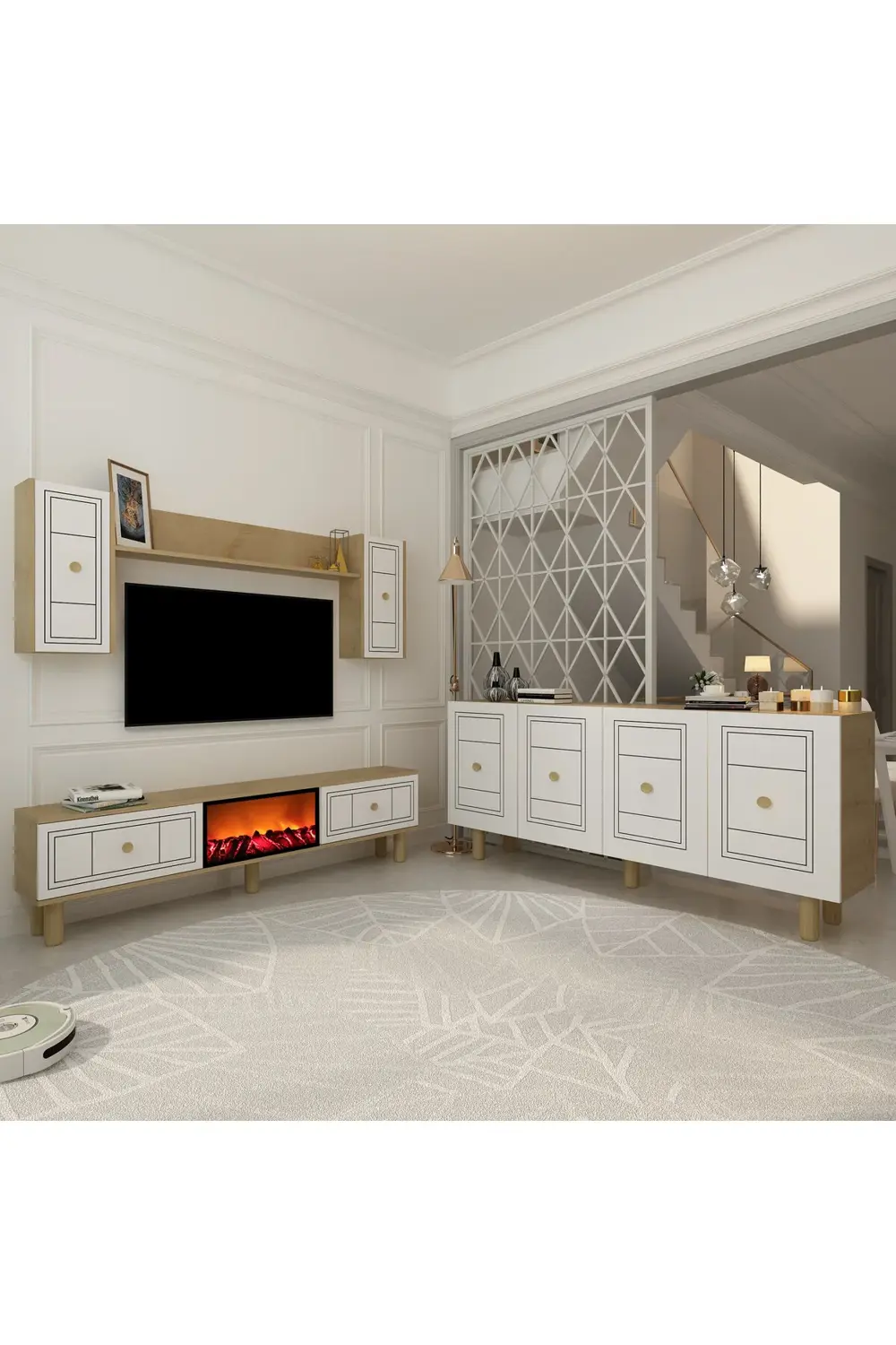 Darioct Bohem Konsol (KB150), Şömineli (A) Bohem Tv Ünitesi 2 Li