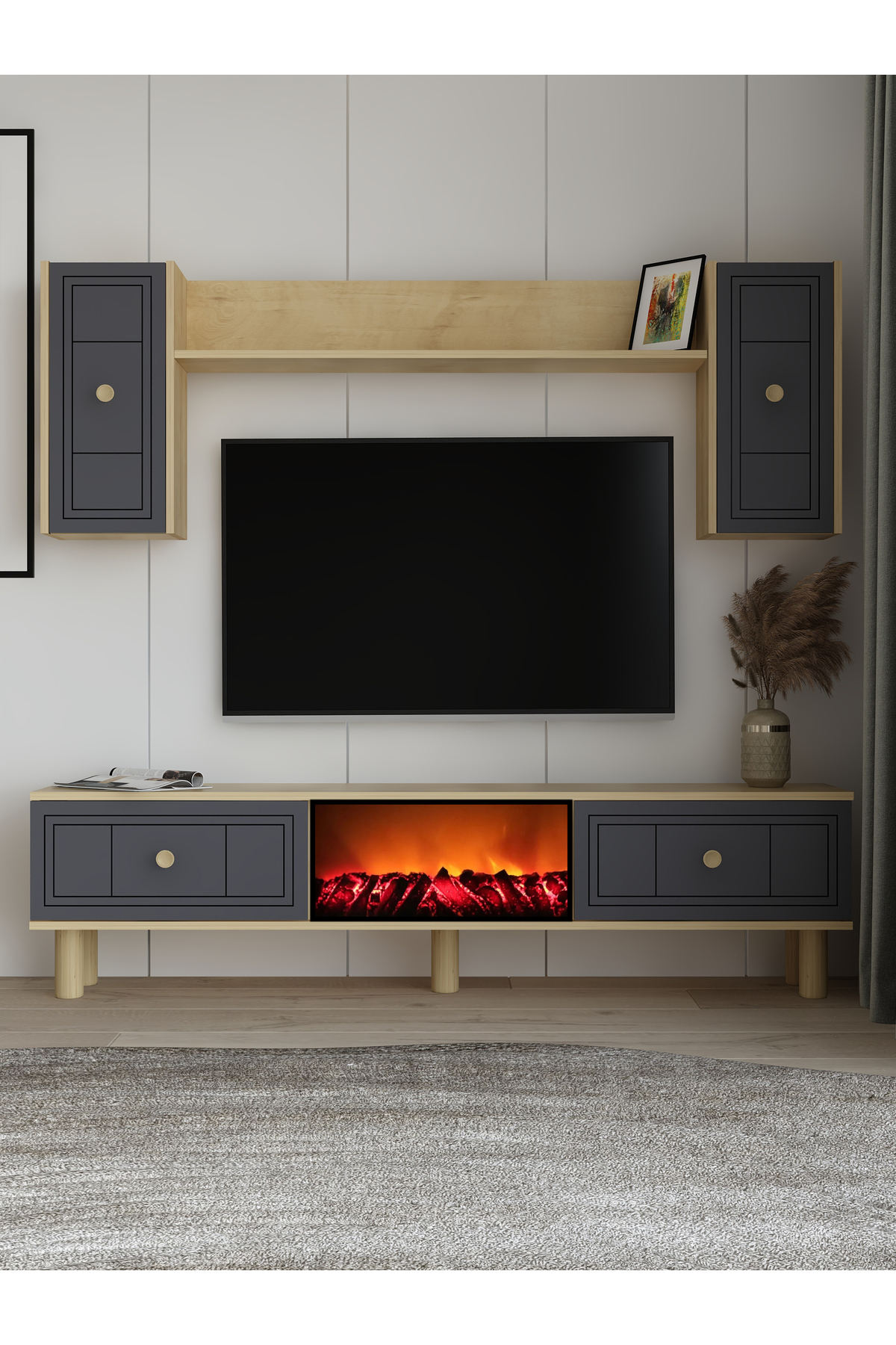 Cantek Dizayn Darioct Bohem Şömineli (A) Tv Ünitesi Takımı Safirmeşe-Antrasit