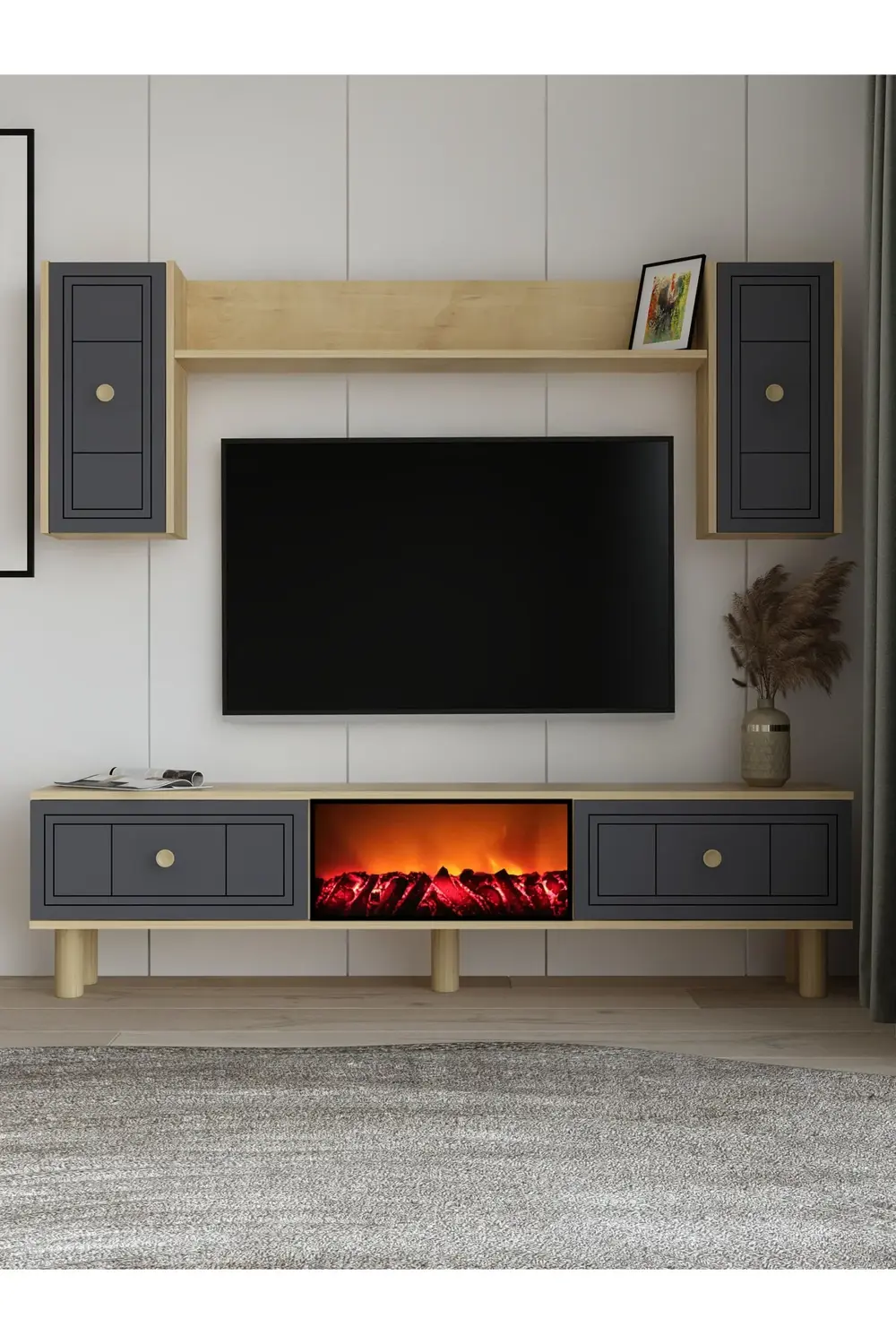 Darioct Bohem Şömineli (A) Tv Ünitesi Takımı Safirmeşe-antrasit