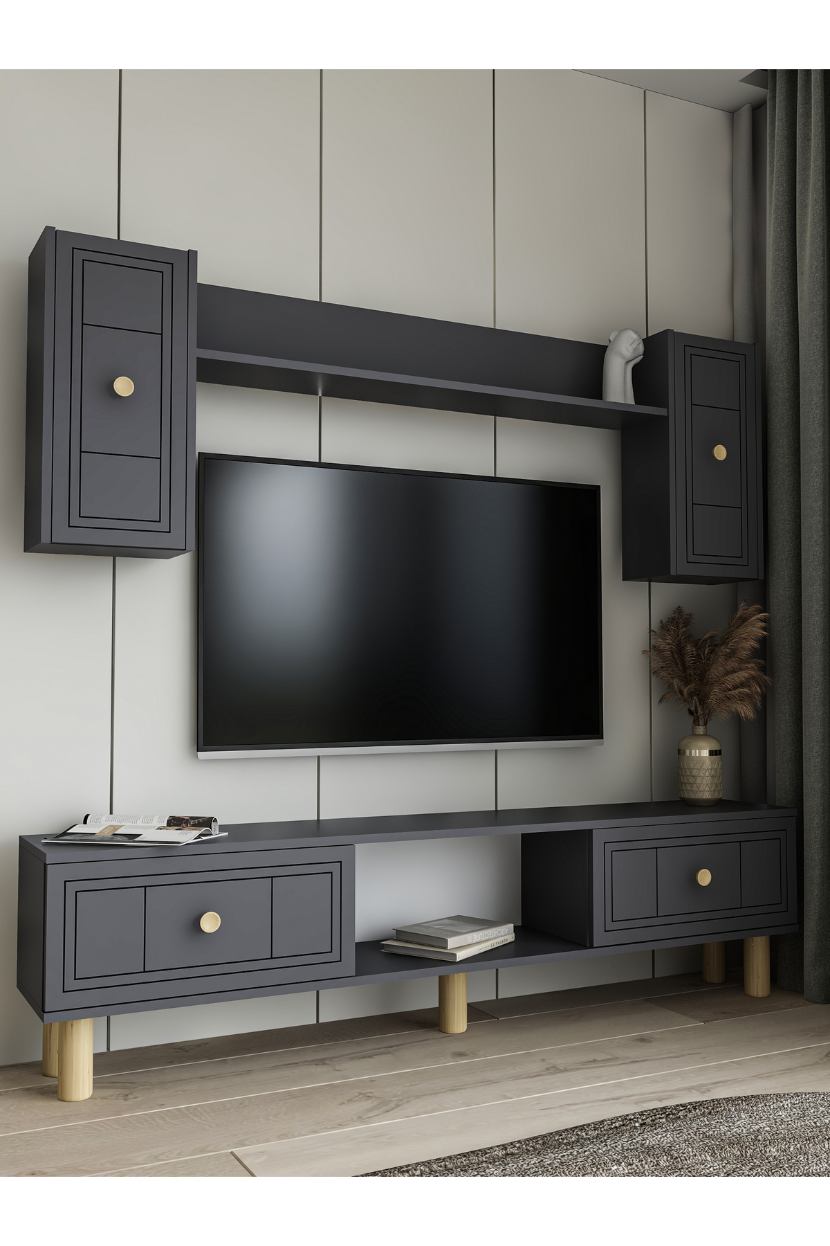 Cantek Dizayn Darioct Bohem Tv Ünitesi Takimi Antrasit-Antrasit