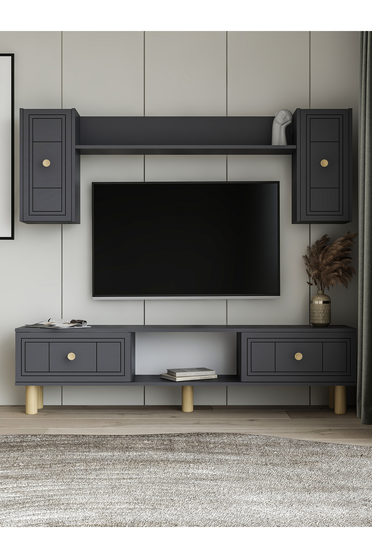 Cantek Dizayn Darioct Bohem Tv Ünitesi Takimi Antrasit-Antrasit