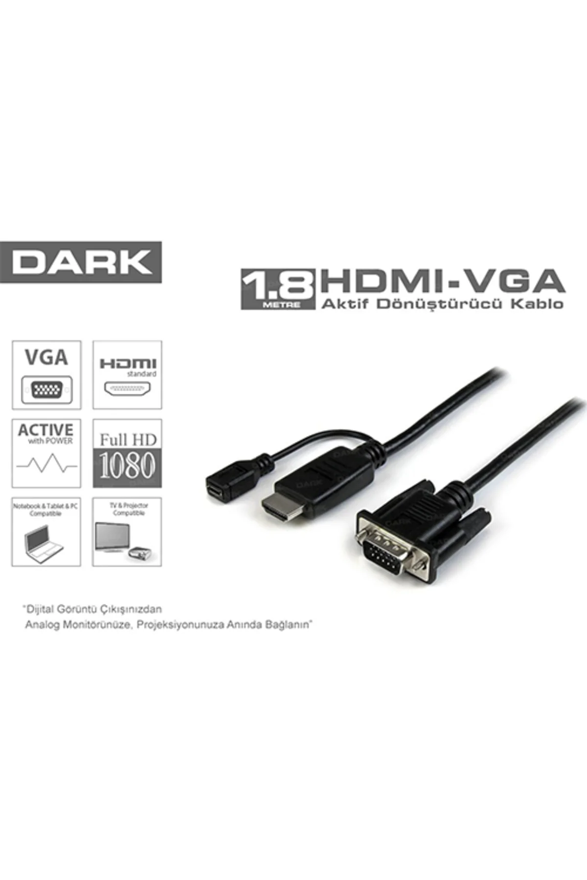 Dark DK-HD-AHDMIXVGAL180 HDMI TO VGA Aktif Dönüştürücü Kablo Dark DK-HD-AHDMIXVGAL180 HDMI TO VGA Aktif Dönüştürücü Kablo