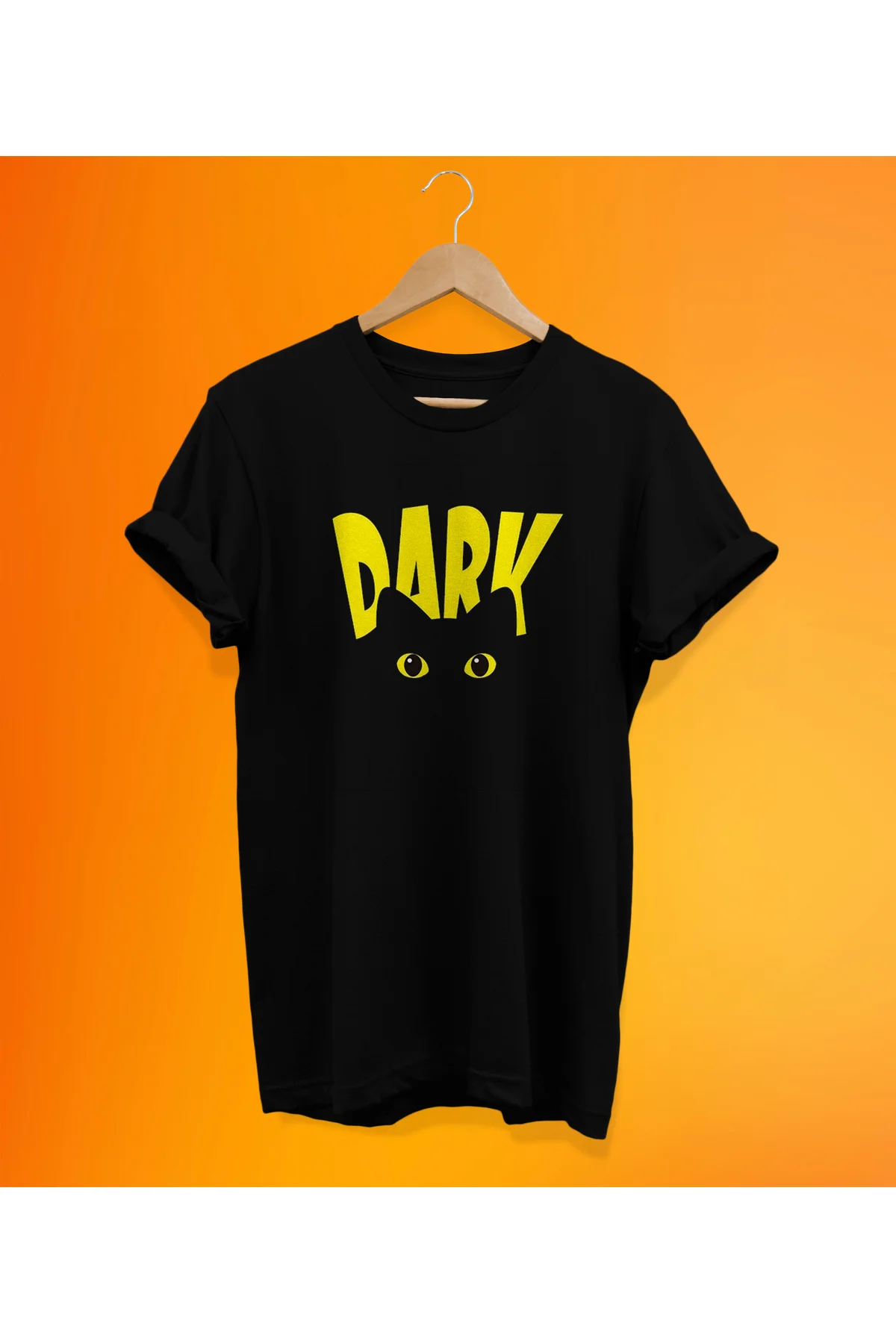 Dark Kedi Baskılı Siyah, %100 Pamuk Basic (Normal Beden) T-Shirt