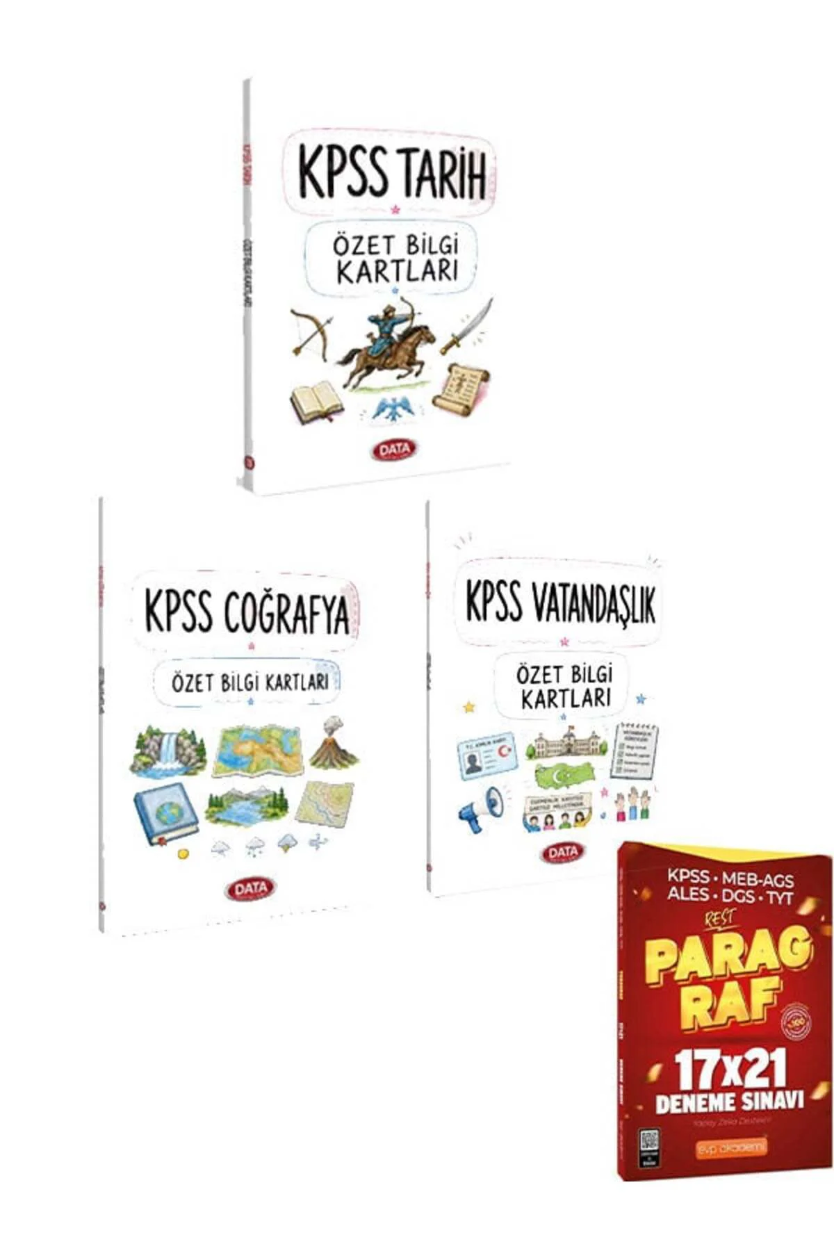Data Yayınları KPSS Tarih+Cografya+Vatandaşlıl Özet Bilgi Kartları+EVP Akademi TYT Paragraf REST 17