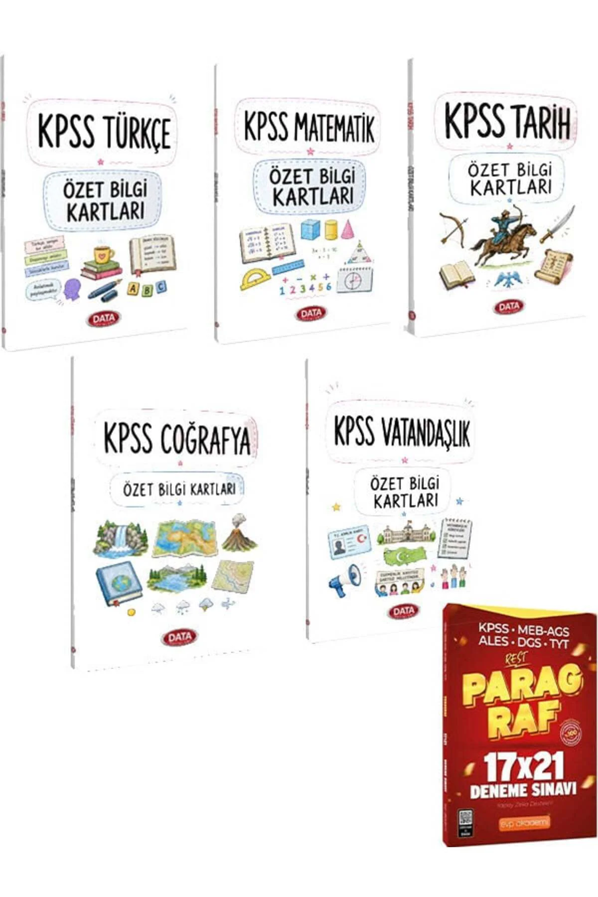 Data Yayınları KPSS Türkçe+Matematik+Tarih+Coğrafya+Vatandaşlık Özet Bilgi Kartları+EVP Akademi TYT