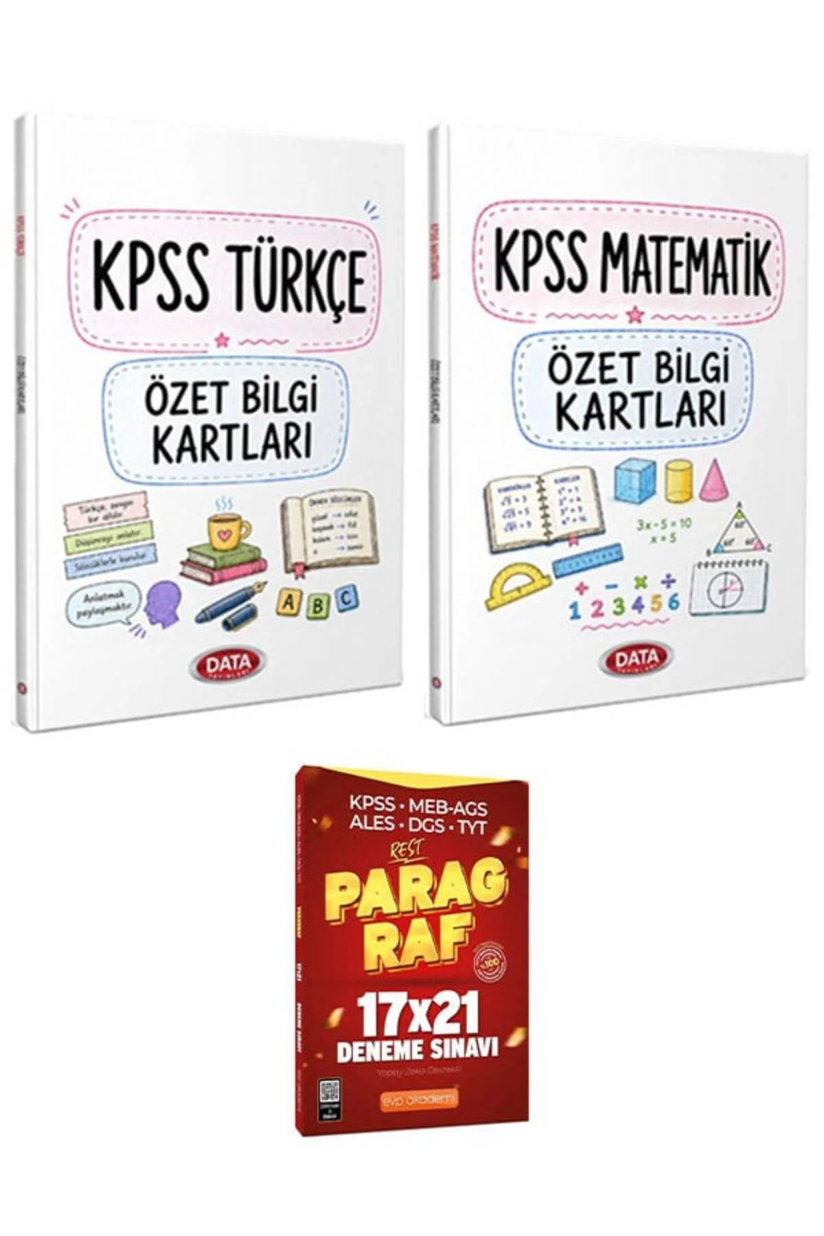 Data Yayınları KPSS Türkçe+Matematik Özet Bilgi Kartları+EVP Akademi TYT Paragraf REST 17 x 21 Denem
