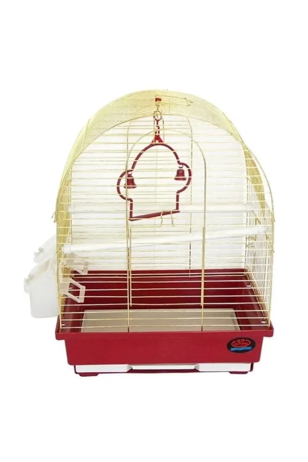 Dayang İki Kapılı Davul Muhabbet Kuş Kafesi Kırmızı/Sarı 30x23x40