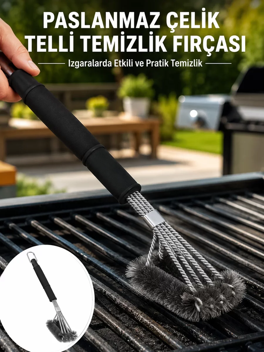 Dayanıklı Paslanmaz Çelik Izgara Temizleme Fırçası - Mangal Temizleyici