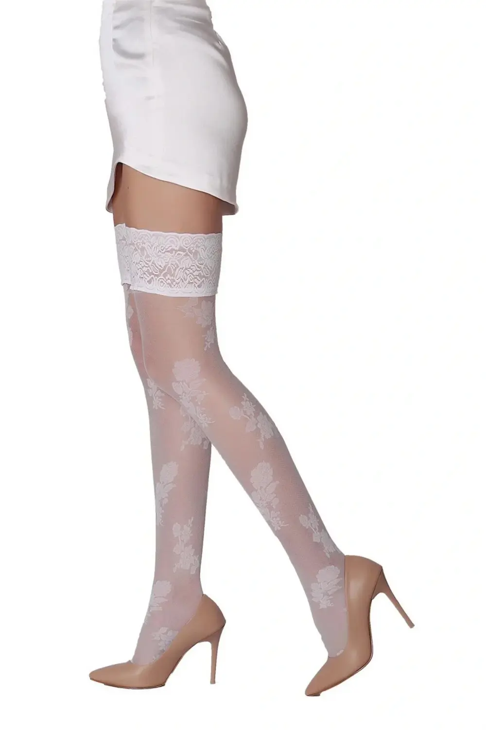 Daymod Lisa Çiçek Desenli Kadın Jartiyer Çorap