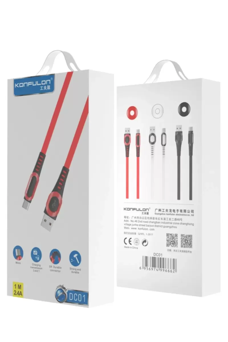 DC01 Süper Hızlı Micro USB Şarj Kablosu 1M 2.4A - Kırmızı | Hızlı Şarj ve Veri Aktarımı