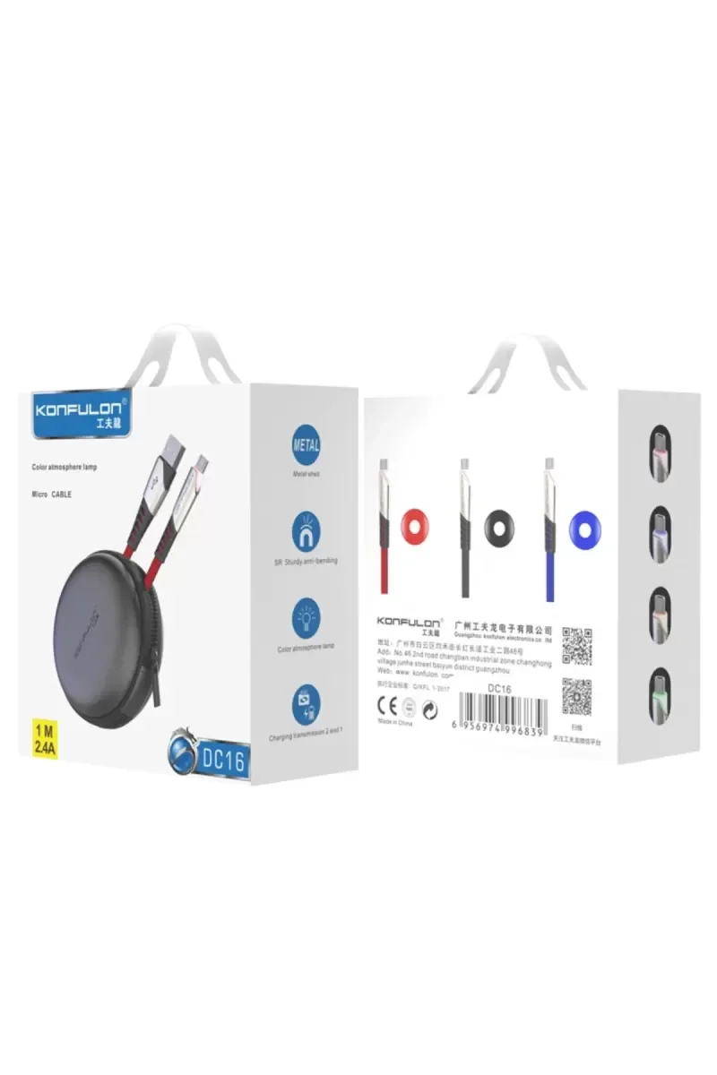 DC16 Micro USB Şarj Kablosu 1M 2.4A Hızlı Şarj - Naylon Örgülü Dayanıklı Kırmızı