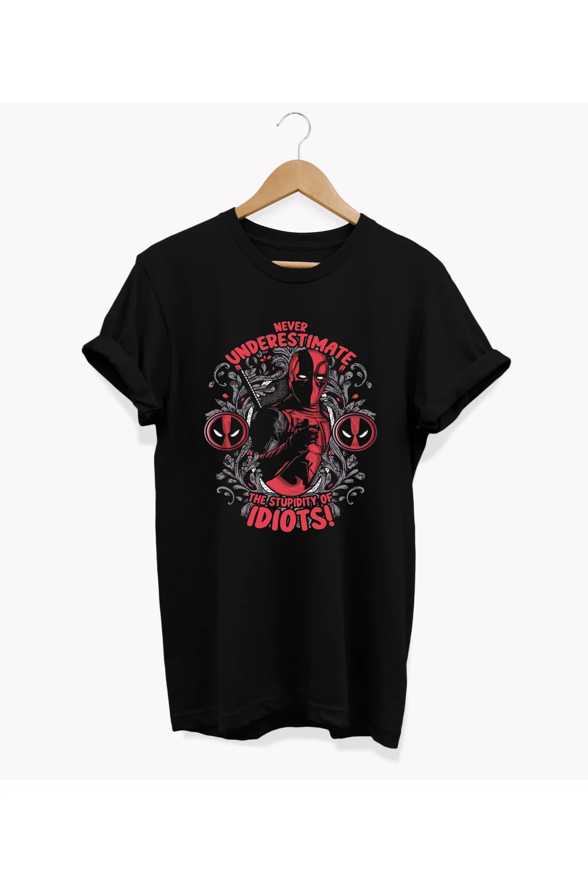 , Deadpool Baskılı, %100 Pamuk, Bisiklet Yaka, Oversize T-shirt, 