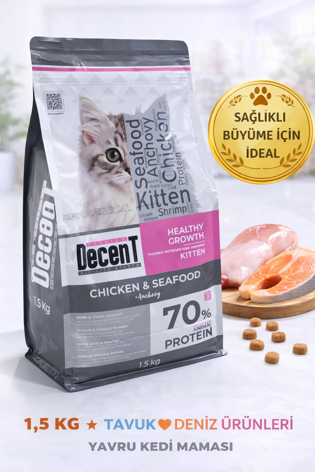 Decent Kitten Tavuk &amp; Deniz Ürünlü Yavru Kedi Maması 1,5 Kg