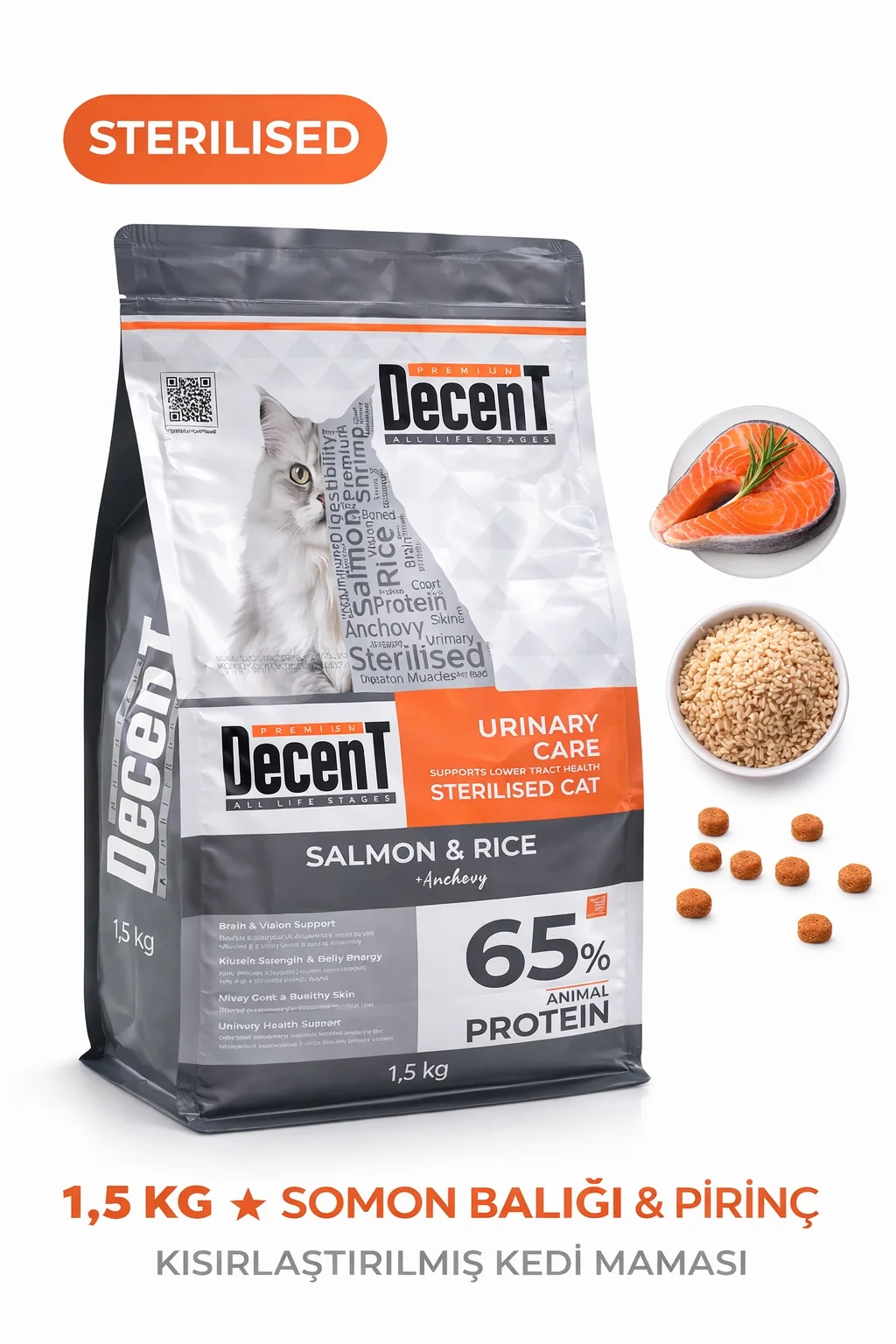 Decent Sterilised Urinary Care Balıklı ve Pirinçli Kısırlaştırılmış Kedi Maması 1.5 Kg