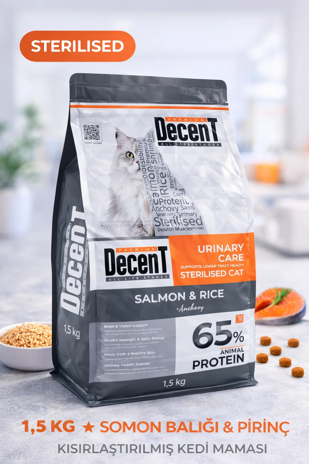 Decent Sterilised Urinary Care Balıklı ve Pirinçli Kısırlaştırılmış Kedi Maması 1.5 Kg