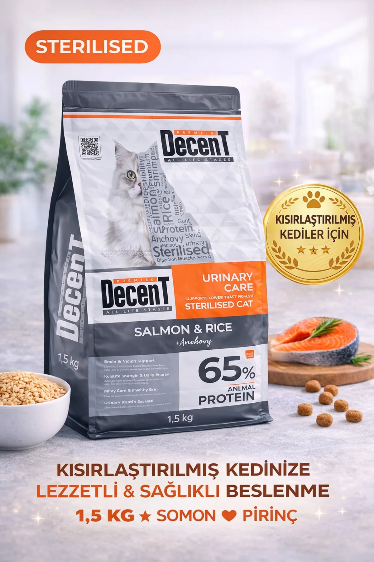 Decent Urinary Care Balıklı ve Pirinçli Kısırlaştırılmış Kedi sı 