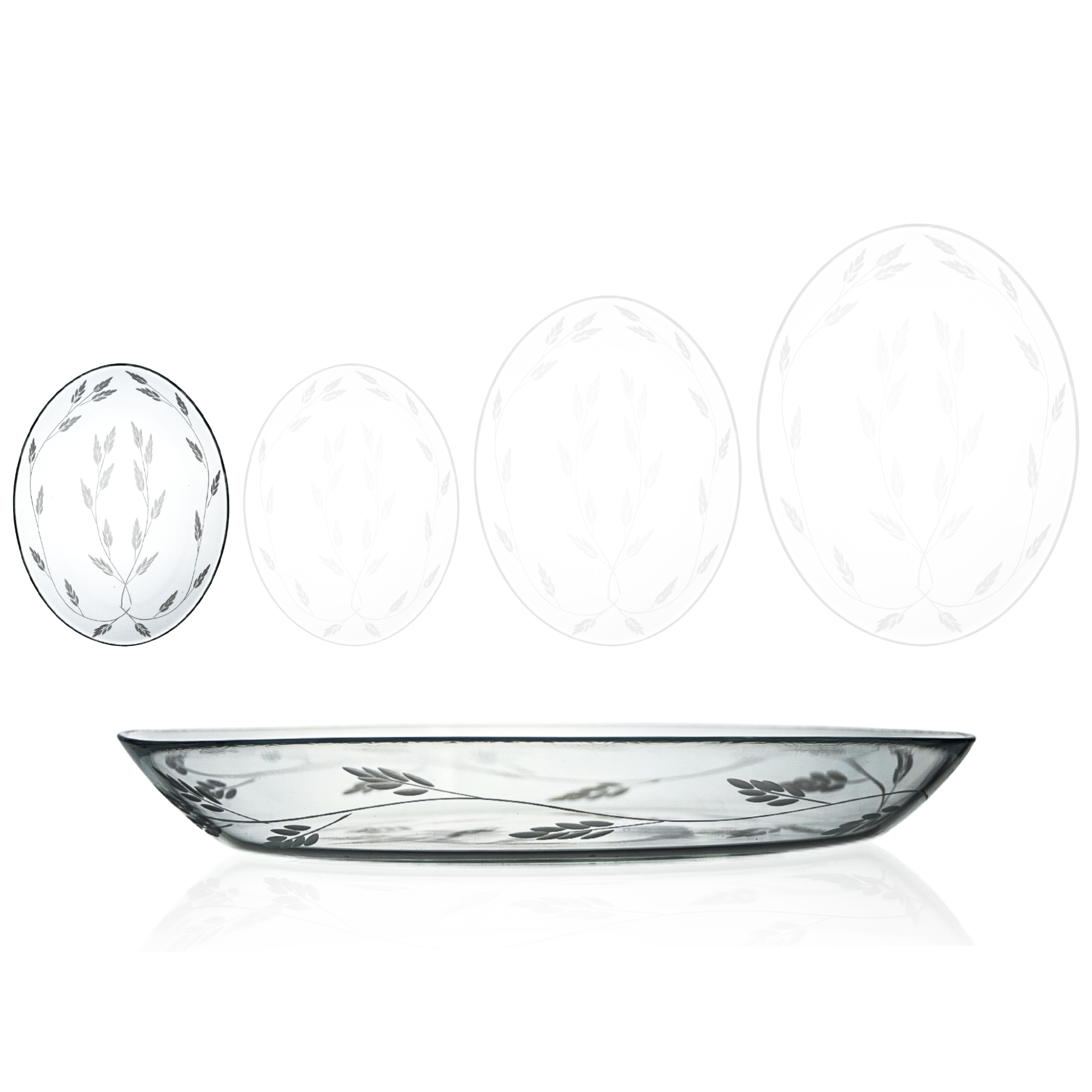 Decocia 2 Adet 25cm Oval Cam Salata Sunum Tabağı Sürgün Desenli Decocia 2 Adet 25cm Oval Cam Salata Sunum Tabağı Sürgün Desenli