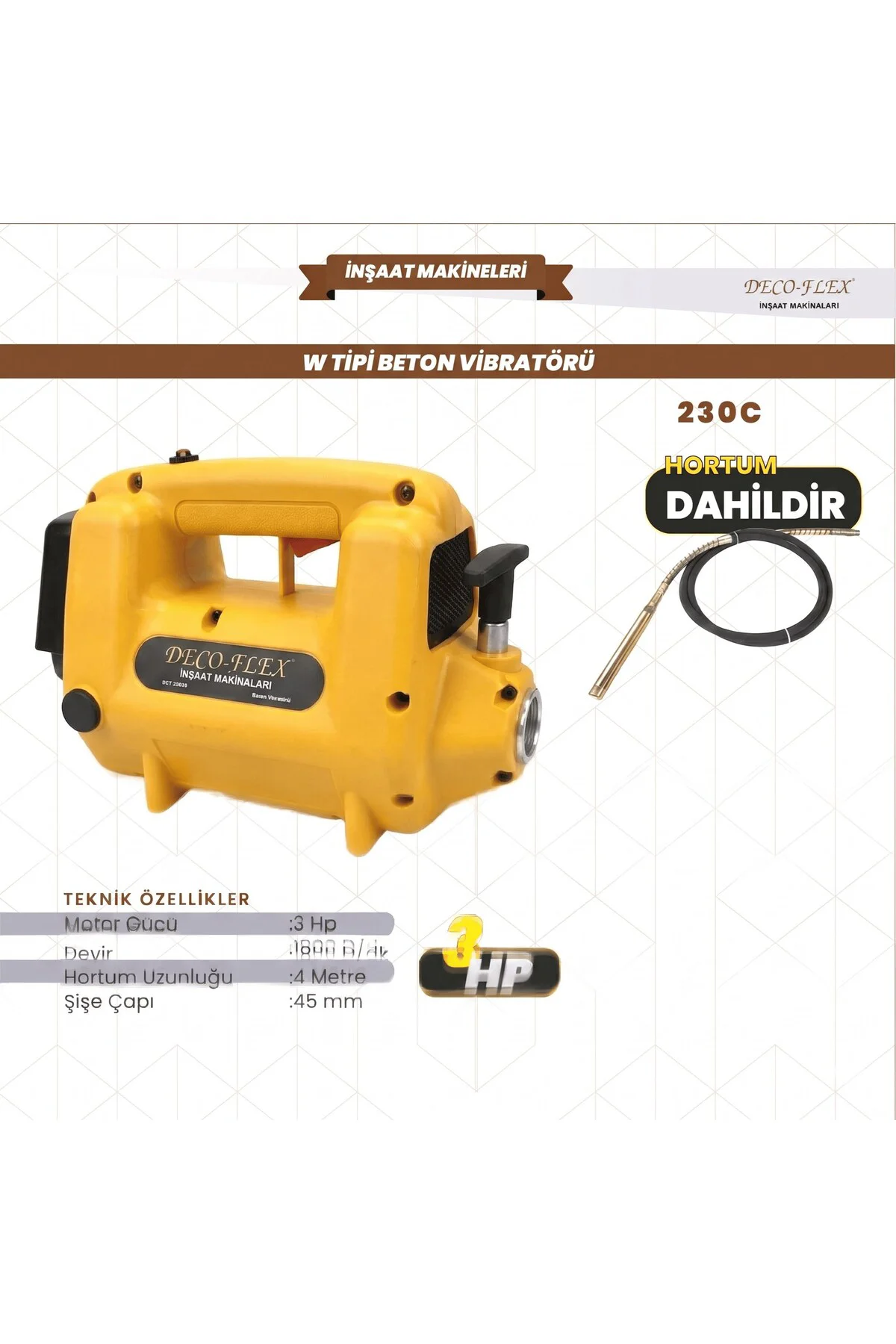 Decoflex Beton Vibratörü 3 Hp. 18000 D/dk W.tipi Yeni Model Decoflex Beton Vibratörü 3 Hp. 18000 D/dk W.tipi Yeni Model