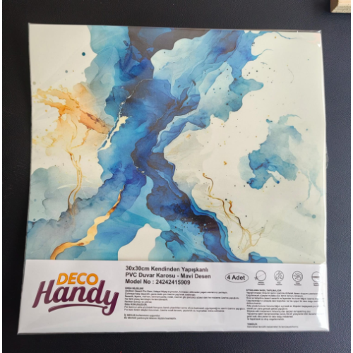 Decohandy 30x30 Cm Pvc Duvar Karosu 4'lü Paket - Mavi Desen Decohandy 30x30 Cm Pvc Duvar Karosu 4'lü Paket - Mavi Desen