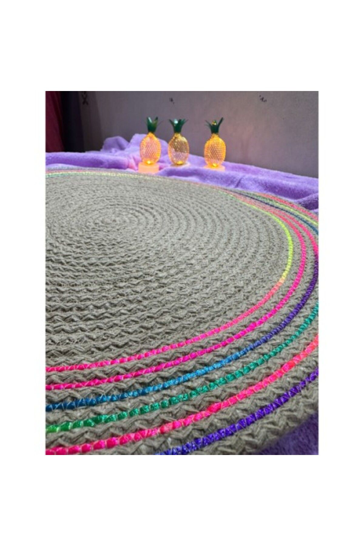 Aktif Sepet Decohandy 39Cm Neon Renkli Şeritli Jüt Örme Supla Amerikan Servis