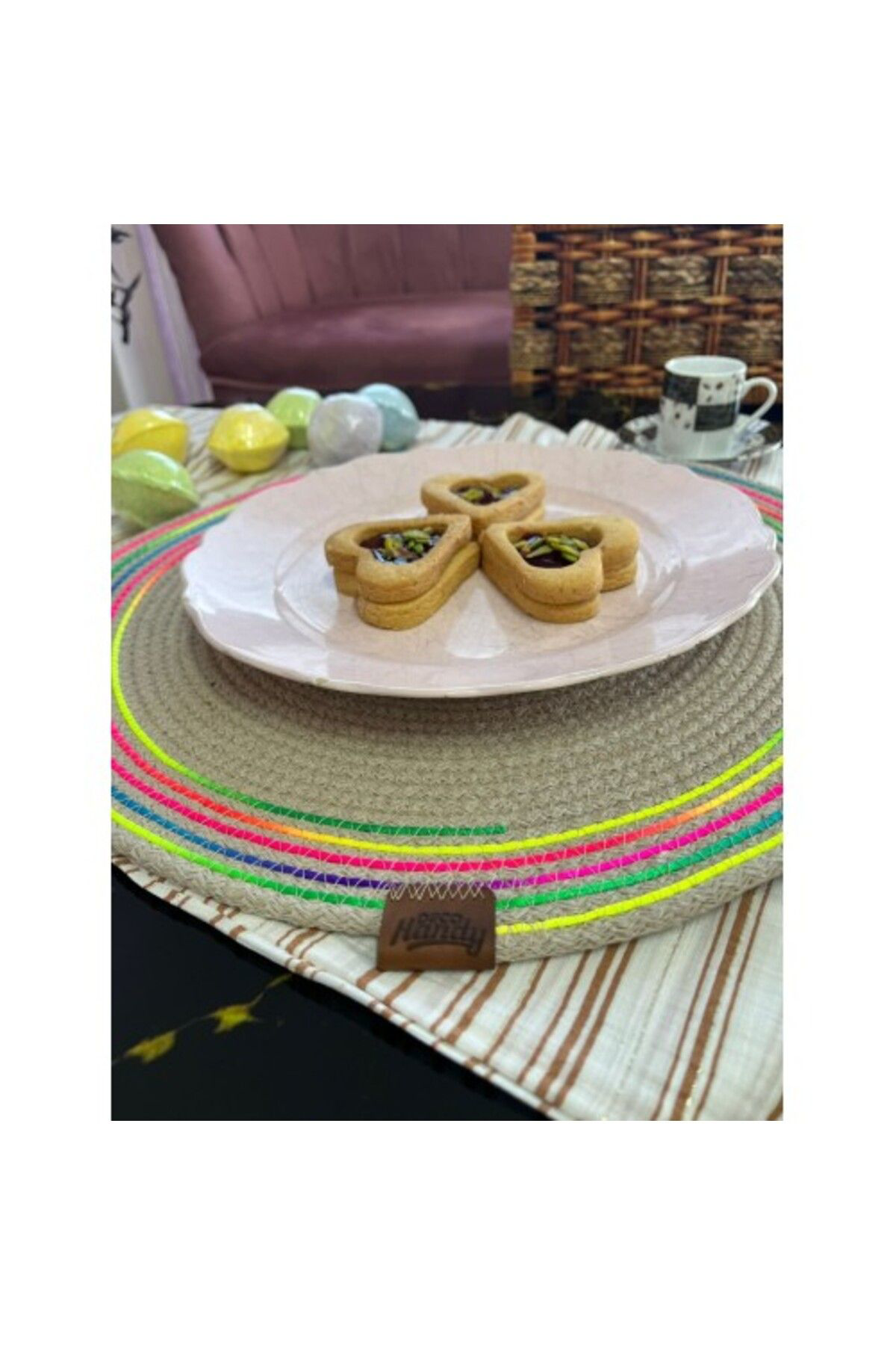 Aktif Sepet Decohandy 39Cm Neon Renkli Şeritli Jüt Örme Supla Amerikan Servis