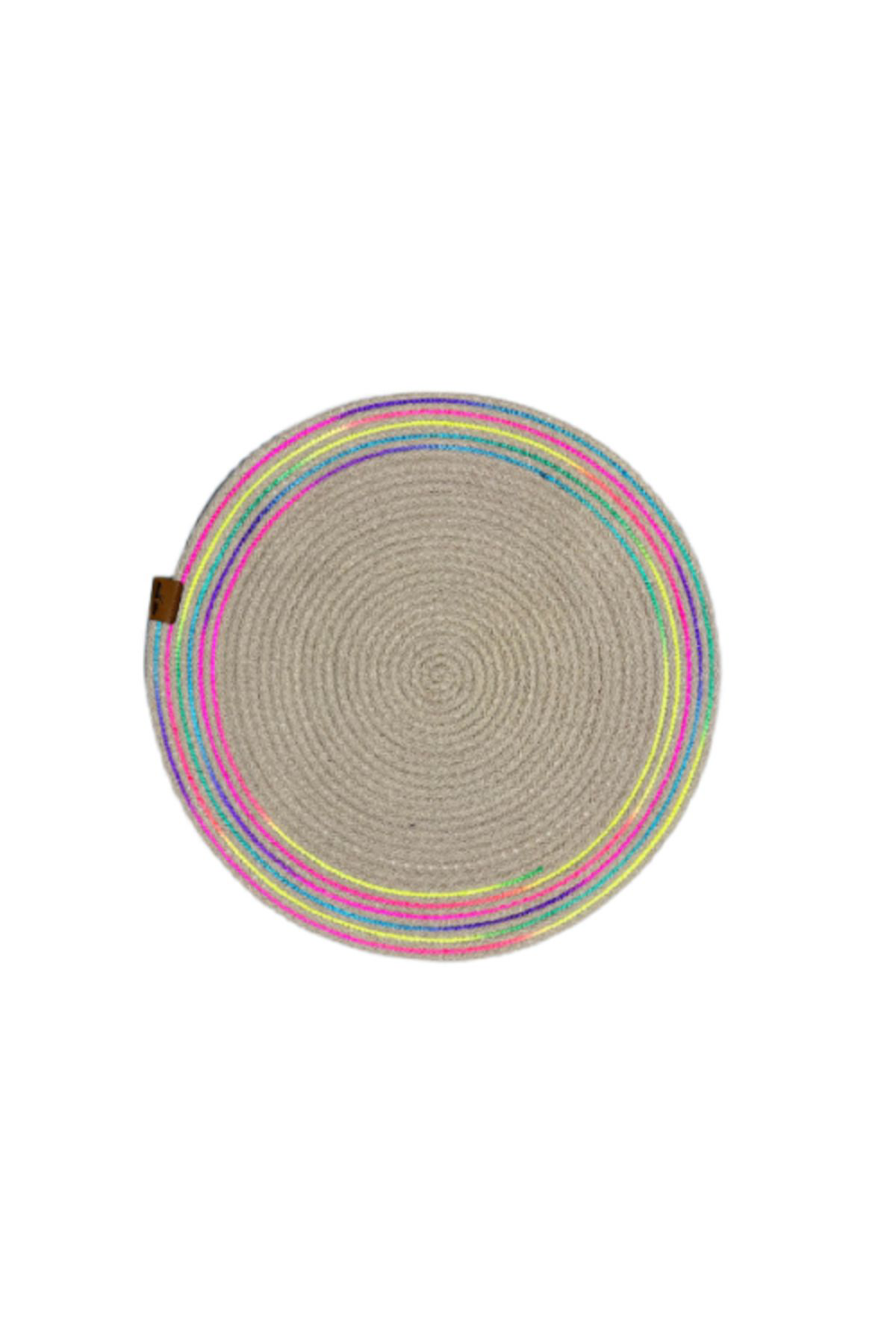 Aktif Sepet Decohandy 39Cm Neon Renkli Şeritli Jüt Örme Supla Amerikan Servis