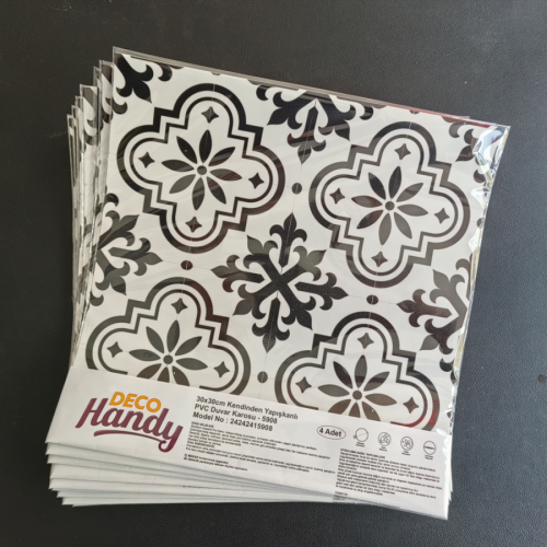 DecoHandy  Pvc Yer Karosu 30x30cm 4'lü Paket - Siyah Beyaz Çini D