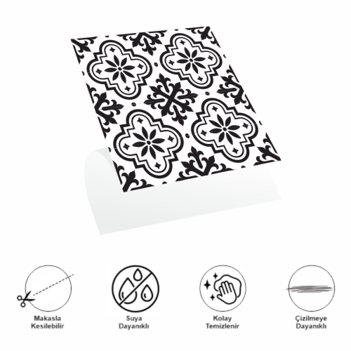 DecoHandy Pvc Yer Karosu 30x30cm 4'lü Paket - Siyah Beyaz Çini D DecoHandy Pvc Yer Karosu 30x30cm 4'lü Paket - Siyah Beyaz Çini D