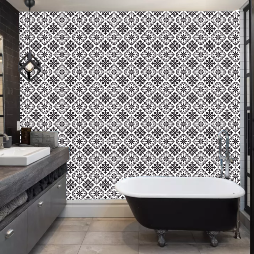 DecoHandy  Pvc Yer Karosu 30x30cm 4'lü Paket - Siyah Beyaz Çini D
