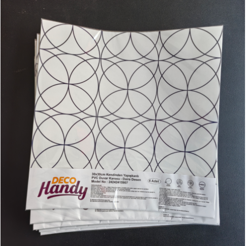 DecoHandy  Pvc Yer Karosu 30x30cm 4'lü Paket - Siyah Daire Geomet